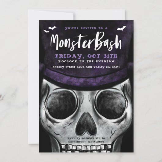 Monster Bash Spooky Skelet Halloween Party Kaart (Voorkant)