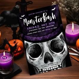 Monster Bash Spooky Skelet Halloween Party Kaart