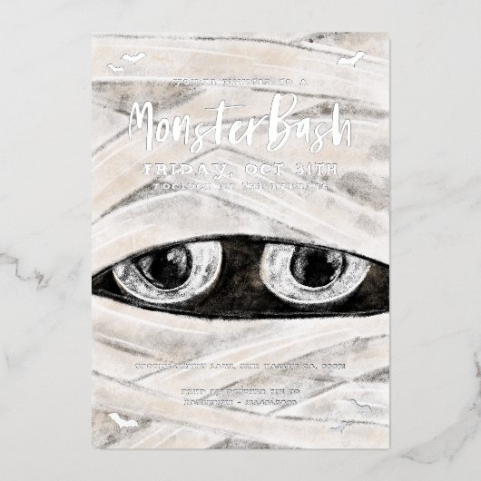 Monster Bash Spooky Wrapped Mummy Halloween Party Folie Uitnodiging (Voorkant)