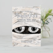 Monster Bash Spooky Wrapped Mummy Halloween Party Folie Uitnodiging (Staand Voorkant)
