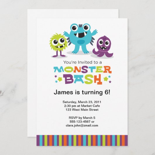 Monster Bash Uitnodiging (Voorkant / Achterkant)