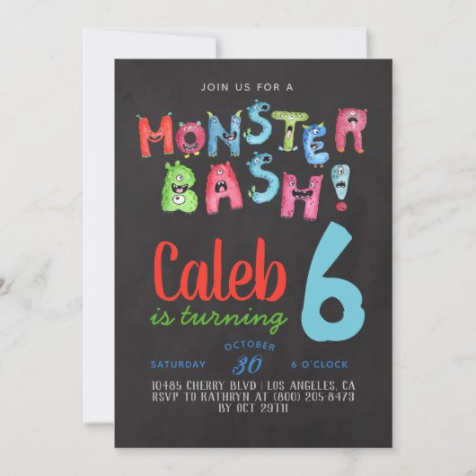 Monster Bash Verjaardag Uitnodiging (Voorkant)