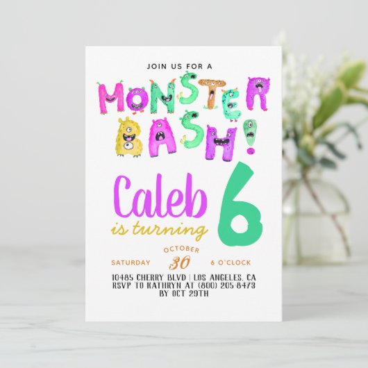 Monster Bash Verjaardag Uitnodiging (Staand voorkant)