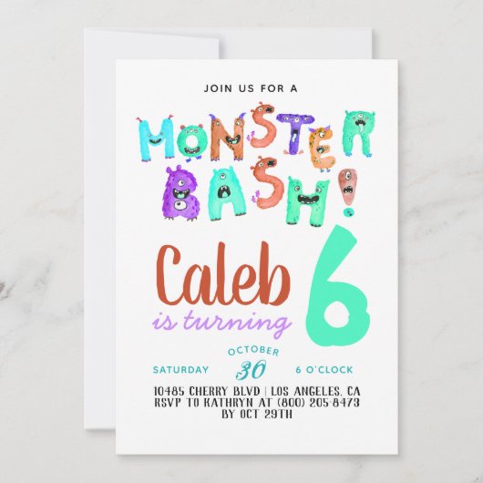 Monster Bash Verjaardag Uitnodiging (Voorkant)