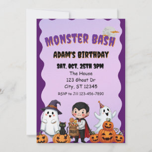 Monster Bash, verjaardagsfeestje met Halloween Kaart