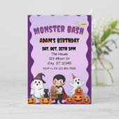 Monster Bash, verjaardagsfeestje met Halloween Kaart (Staand voorkant)