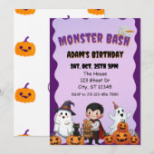 Monster Bash, verjaardagsfeestje met Halloween Kaart (Voorkant / Achterkant)