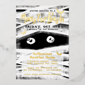 Monster Bash | Zwarte & Witte Mummie Halloween Fee Folie Uitnodiging (Voorkant)