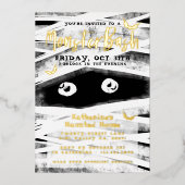 Monster Bash | Zwarte & Witte Mummy Halloween Part Folie Uitnodiging (Voorkant)