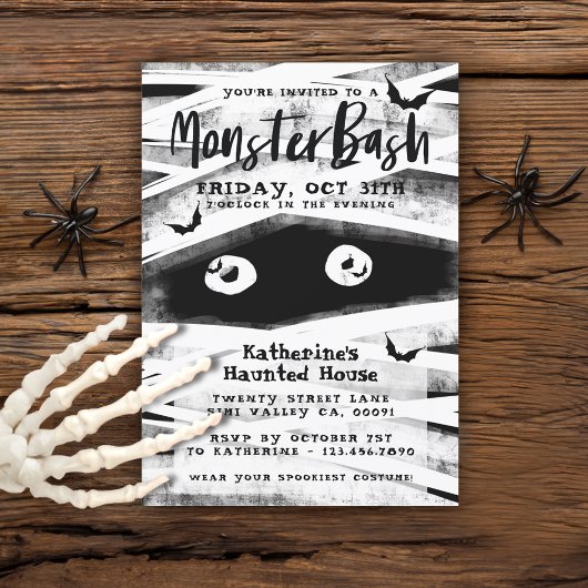 Monster Bash | Zwarte & Witte Mummy Halloween Part Kaart