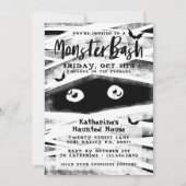 Monster Bash | Zwarte & Witte Mummy Halloween Part Kaart (Voorkant)