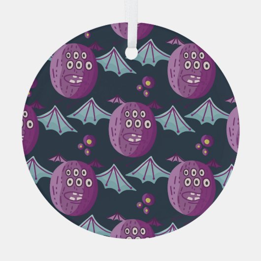 Monster Bats: Schattigee Cartoon  Glas Ornament (Achterkant)