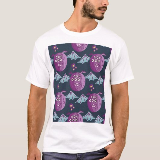 Monster Bats: Schattigee Cartoon  T-shirt (Voorkant)
