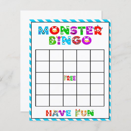 Monster bingo - baby shower game (Voorkant / Achterkant)