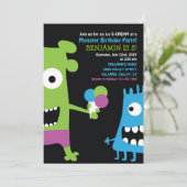 Monster Birthday Ice Cream Kinder Partij Kaart (Staand voorkant)