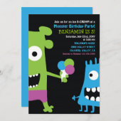 Monster Birthday Ice Cream Kinder Partij Kaart (Voorkant / Achterkant)