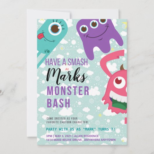 Monster Birthday Invitation Kaart (Voorkant)