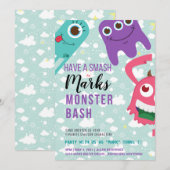 Monster Birthday Invitation Kaart (Voorkant / Achterkant)