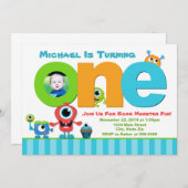 Monster Birthday Invitation, Monster 1st Birthday Kaart (Voorkant / Achterkant)