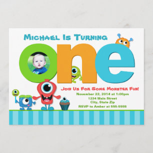 Monster Birthday Invitation, Monster 1st Birthday Kaart