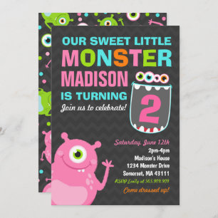 Monster Birthday Invitation roze Monster Kaart