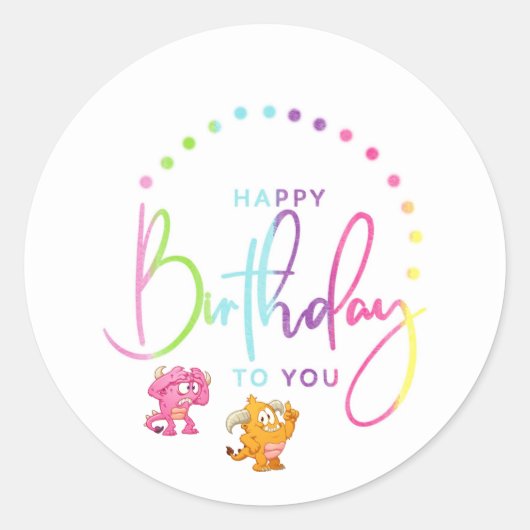Monster Birthday Party in regenboogkleuren Ronde Sticker (Voorkant)