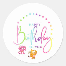 Monster Birthday Party in regenboogkleuren Ronde Sticker