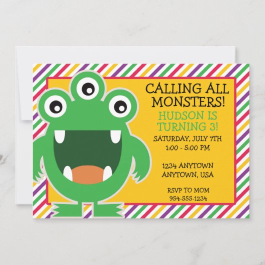 Monster Birthday Party Invitation Kaart (Voorkant)