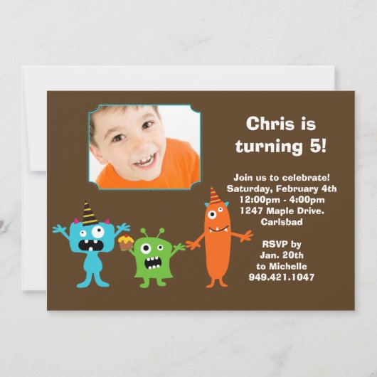 Monster Birthday Party Invitation Kaart (Voorkant)