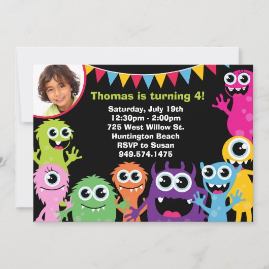 Monster Birthday Party Invitation Kaart (Voorkant)