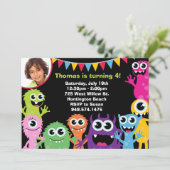 Monster Birthday Party Invitation Kaart (Staand voorkant)