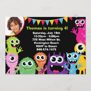 Monster Birthday Party Invitation Kaart