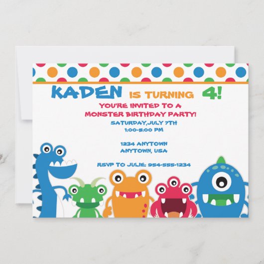 Monster Birthday Party Invitation Kaart (Voorkant)