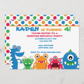 Monster Birthday Party Invitation Kaart (Voorkant / Achterkant)