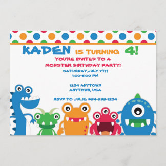 Monster Birthday Party Invitation Kaart