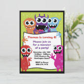 Monster Birthday Party Invitation Kaart (Staand voorkant)