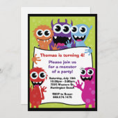 Monster Birthday Party Invitation Kaart (Voorkant / Achterkant)