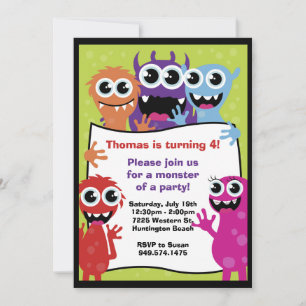Monster Birthday Party Invitation Kaart