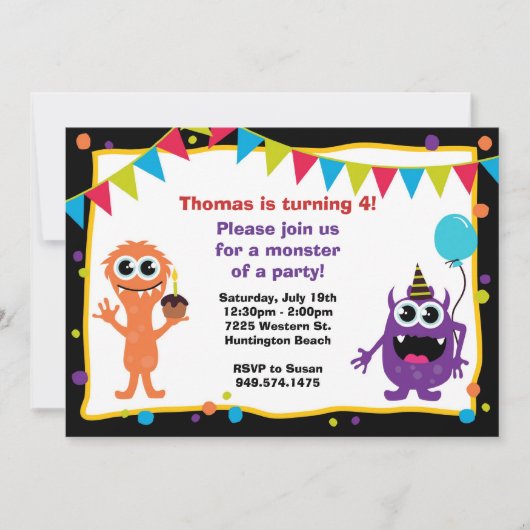 Monster Birthday Party Invitation Kaart (Voorkant)