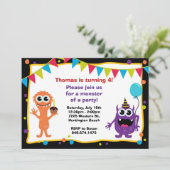 Monster Birthday Party Invitation Kaart (Staand voorkant)