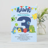Monster Birthday Party Invitation Kaart (Staand voorkant)