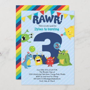 Monster Birthday Party Invitation Kaart