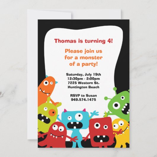 Monster Birthday Party Invitation Kaart (Voorkant)