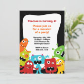 Monster Birthday Party Invitation Kaart (Staand voorkant)
