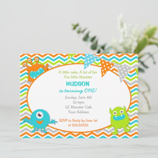 Monster Birthday Party Invitations Kaart (Staand voorkant)