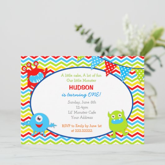 Monster Birthday Party Invitations Kaart (Staand voorkant)
