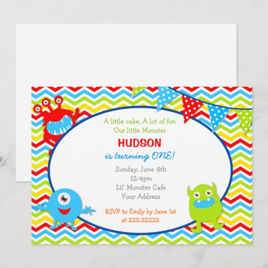 Monster Birthday Party Invitations Kaart (Voorkant / Achterkant)