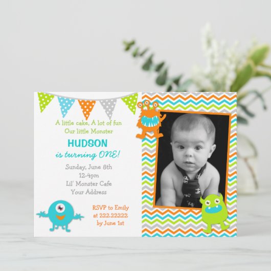 Monster Birthday Party Invitations Kaart (Staand voorkant)