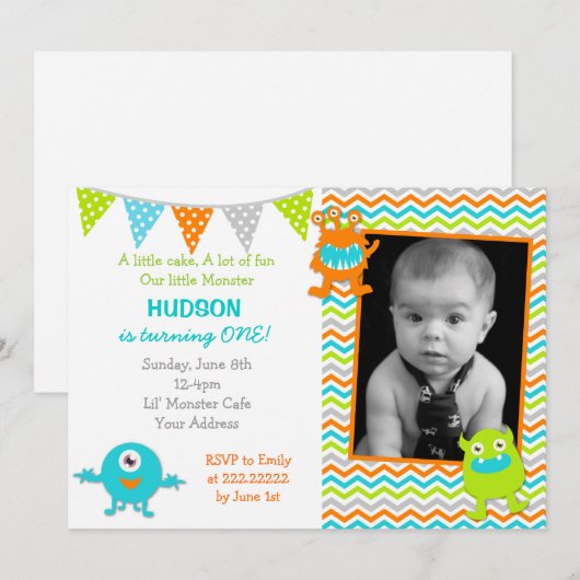 Monster Birthday Party Invitations Kaart (Voorkant / Achterkant)