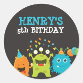 Monster Birthday Party Ronde Sticker (Voorkant)